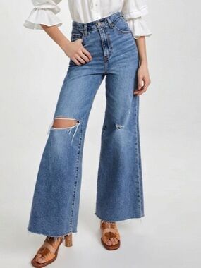 Levi’s Premium High Loose Flare Jean Raw Hem in Take Notes W28